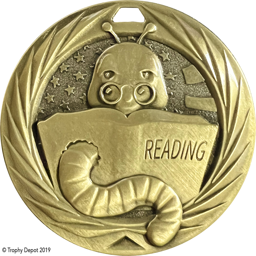 Reading Bookworm 2.75 inch Blade 3D Diecast Medal