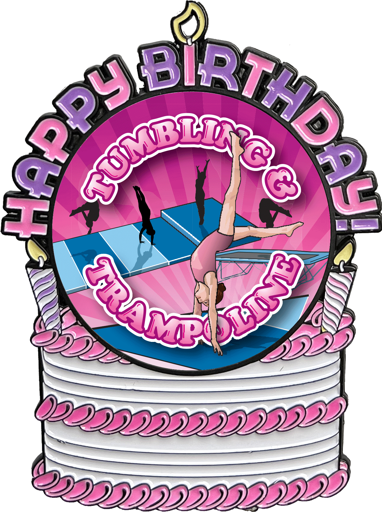 Happy Birthday Glow in the Dark Insert Medal - Pink & Purple