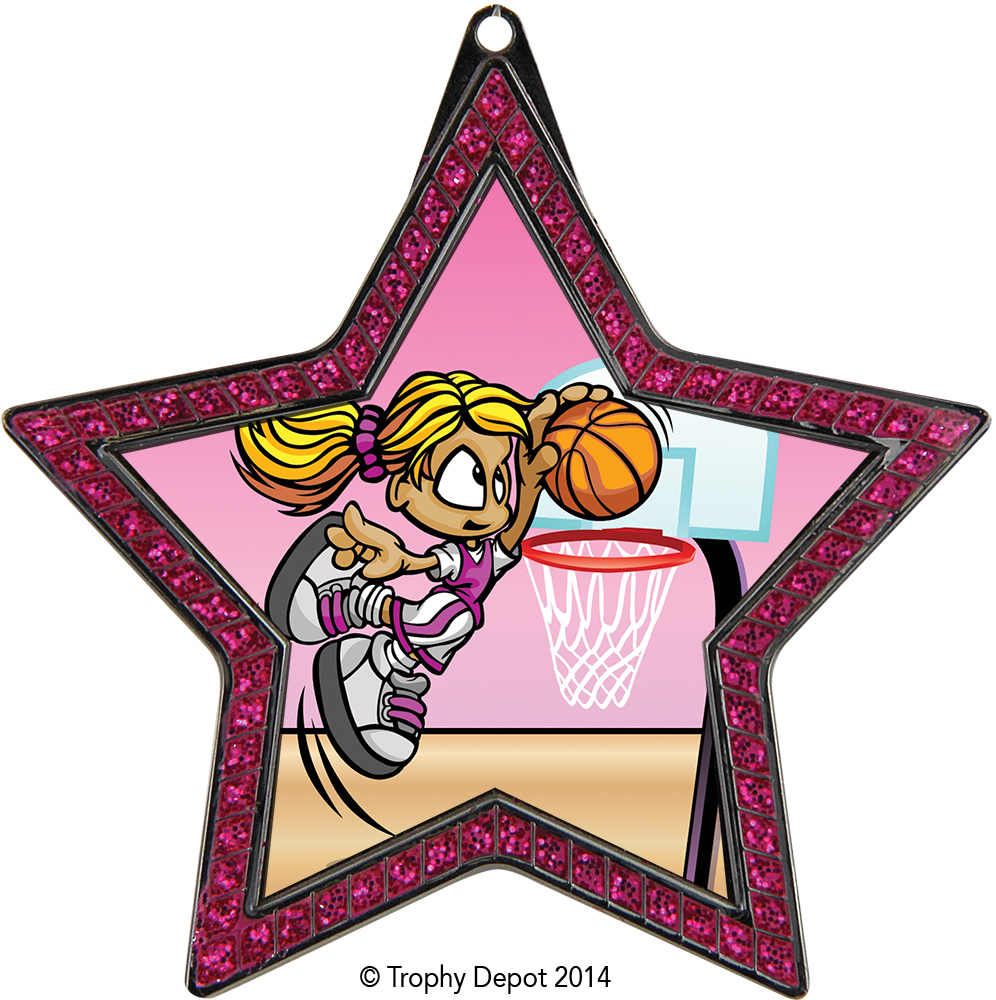 Pink Sparkle Star-Shaped Black Nickel Finish Insert Medal