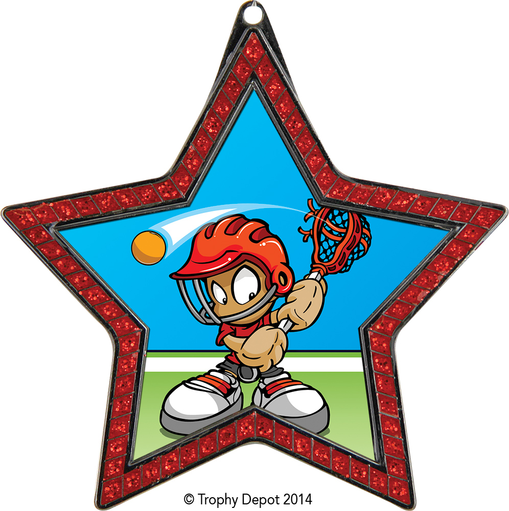 Red Sparkle Star-Shaped Black Nickel Finish Insert Medal