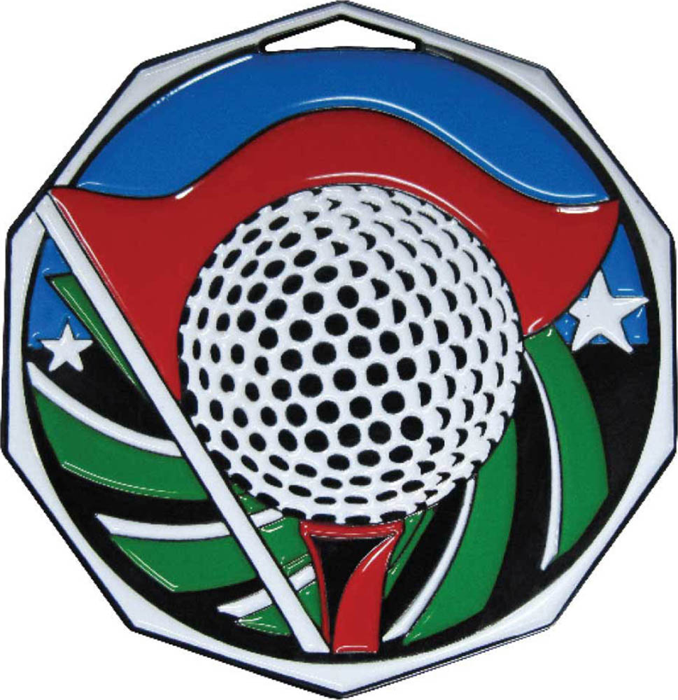 Golf Decagon Painted Medal