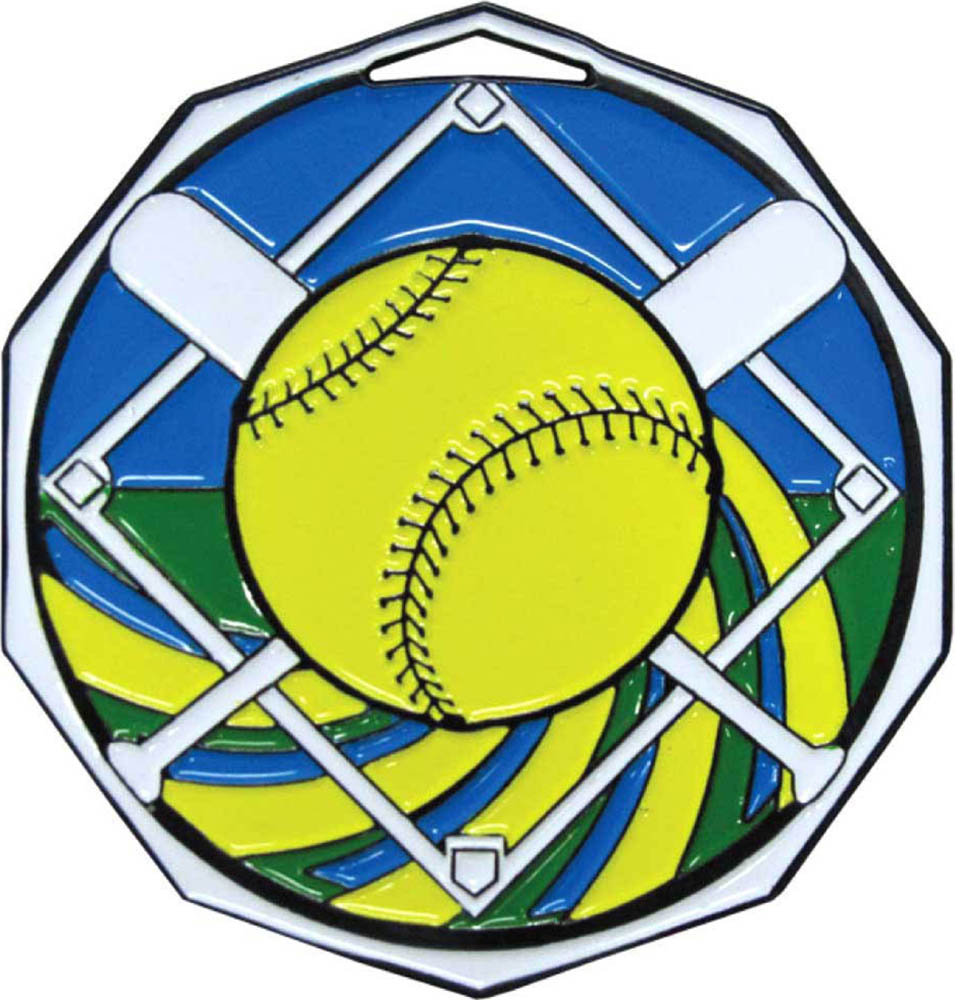 Softball Decagon Painted Medal