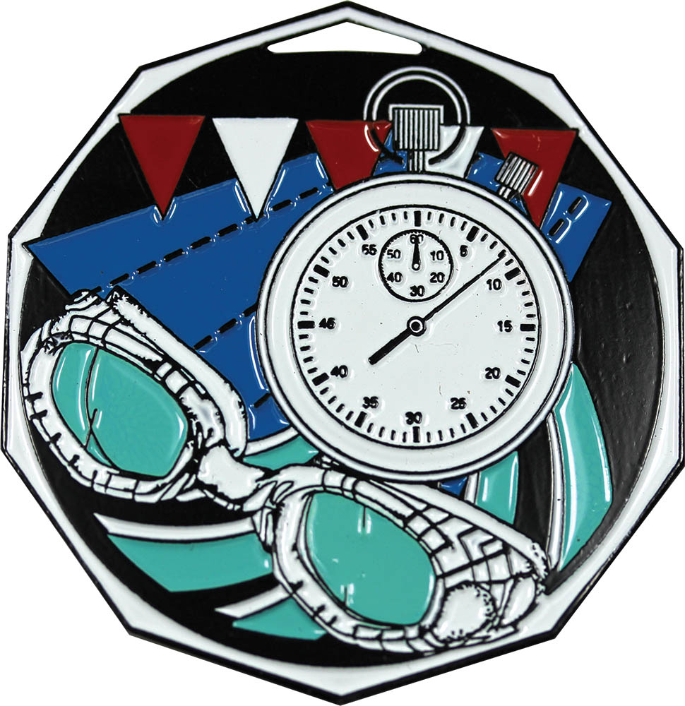 Swimming Decagon Painted Medal