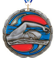 Swimming Epoxy Color Medal - Silver