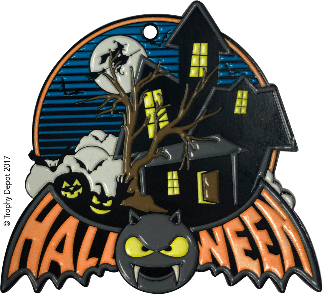 Halloween Bat, Haunted House Glow in the Dark Diecast Medal