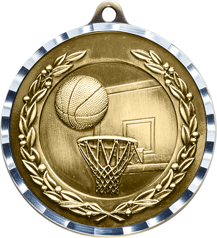 Basketball Diecast Medal with Diamond Cut Border