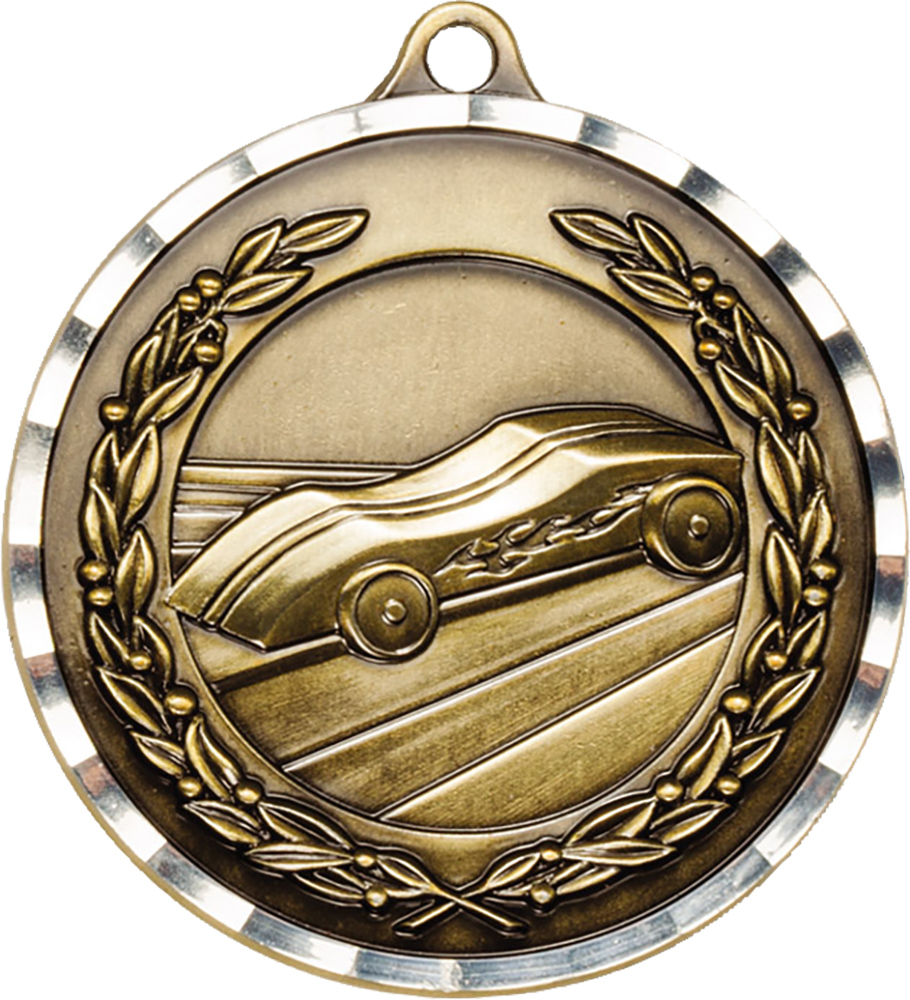 Pinewood Derby Diecast Medal with Diamond Cut Border