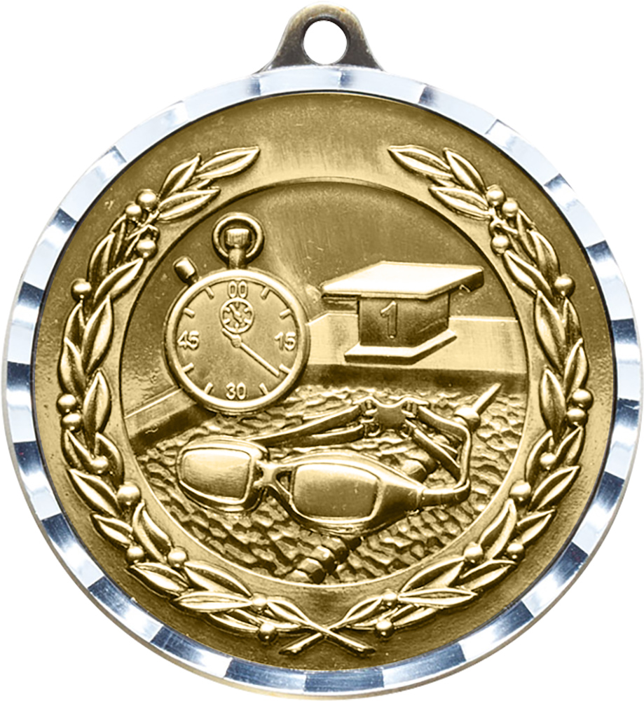 Swimming Diecast Medal with Diamond Cut Border