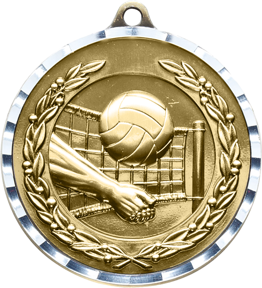 Volleyball Diecast Medal with Diamond Cut Border