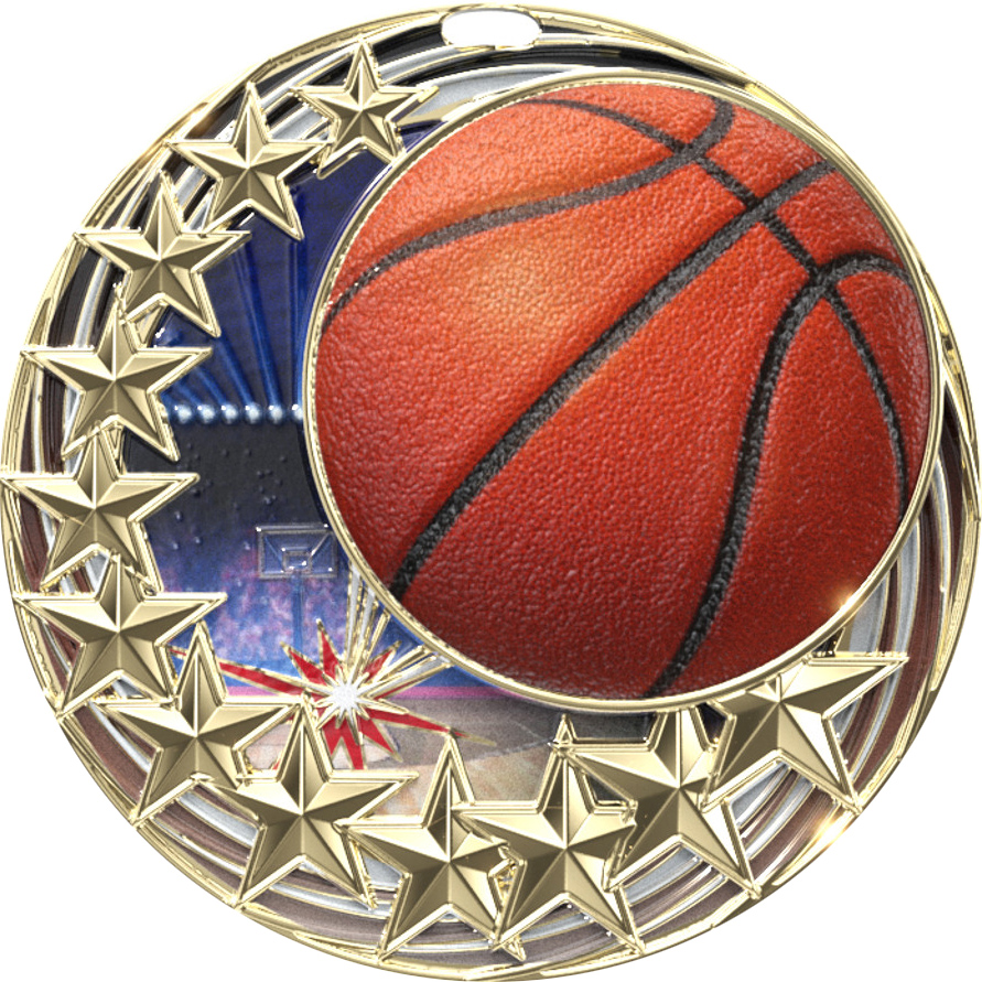 Basketball Blasting Stars Medal - 2.25 inch