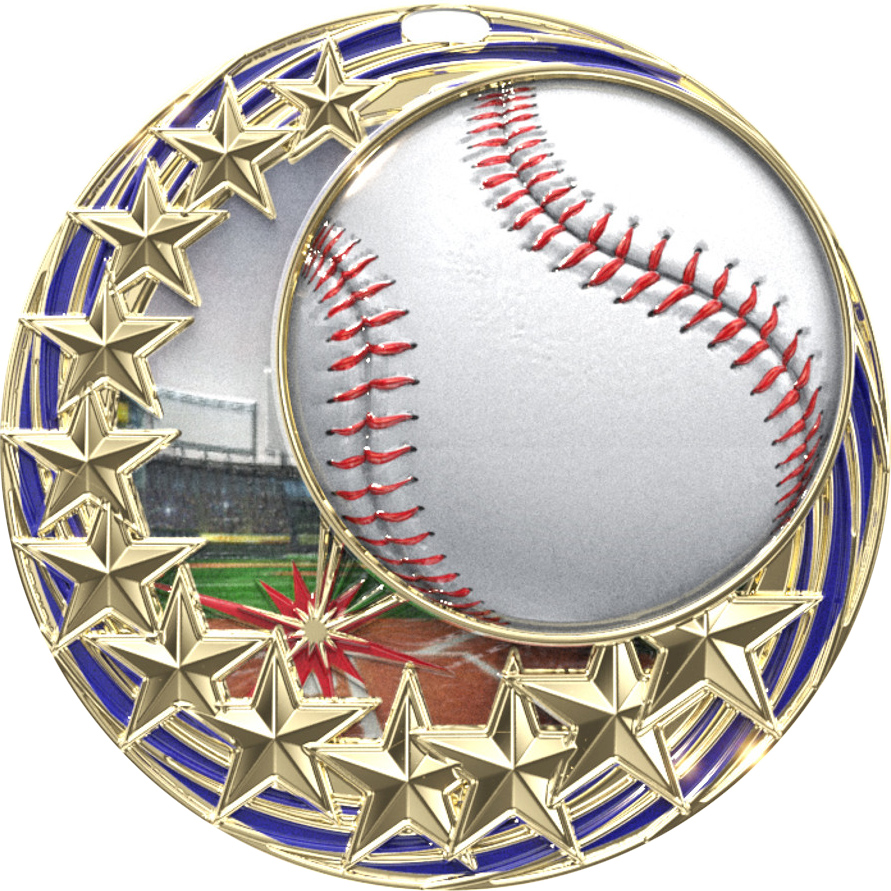 Baseball Blasting Stars Medal - 2.25 inch