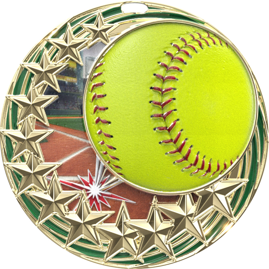 Softball Blasting Stars Medal - 2.25 inch
