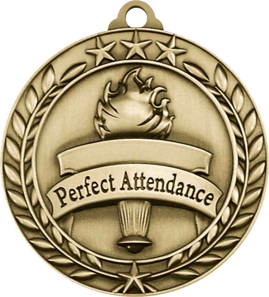 Perfect Attendance Dimensional Medal- Gold