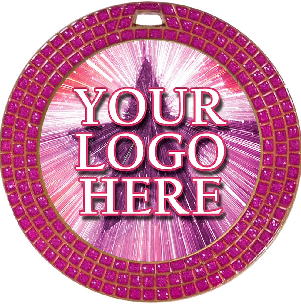 Custom Pink 3D Dome Triple Sparkle Insert Medals