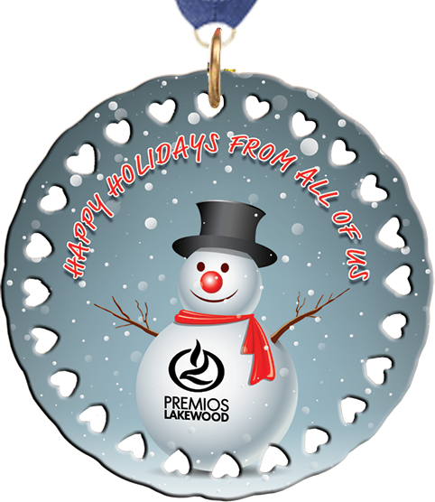 Custom Circle with heart Cut Outs Ceramic Ornament with Neck Ribbon