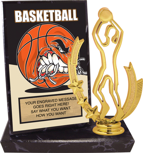 1-3-5 Pack of 6.25 Inch Sport Star Basketball Trophy Award with Engraved Personalized Plate 
