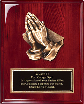 Rosewood Piano Finish Plaque with Praying Hands Casting