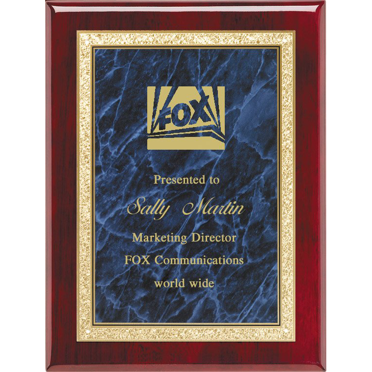 Rosewood Plaque with Blue Marbled Engraving Plate - 8 x 10