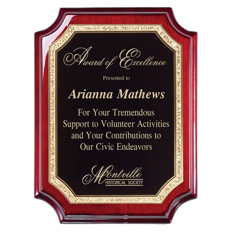 Rosewood Piano Finish Plaque with Gold Florentine Border - 8 x 10