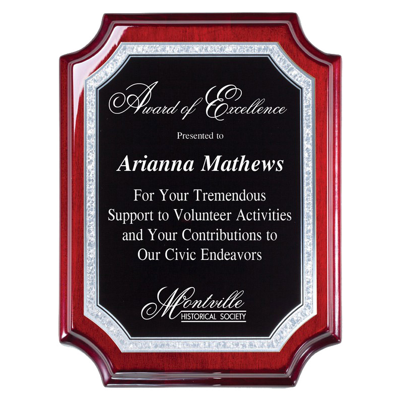 Rosewood Piano Finish Plaque with Silver Florentine Border - 8 x 10