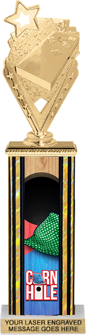 Glow in the Dark Cornhole Rectangle Column Trophy- Blue 12 inch