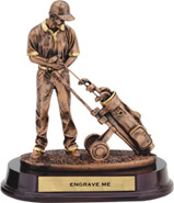 Golfer & Trolley Bronze Resin Trophy