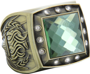 Championship Ring with Green Center Stone- Gold