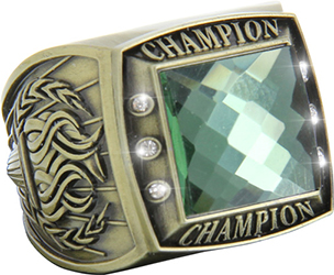 Championship Ring with Green Center Stone- Gold