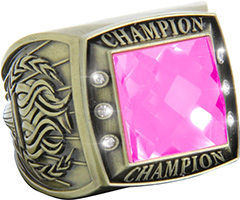 Championship Ring with Pink Center Stone- Gold