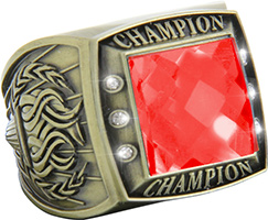 Championship Ring with Red Center Stone- Gold