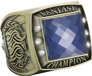 Fantasy Championship Ring with Blue Center Stone- Gold