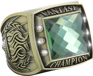 Fantasy Championship Ring with Green Center Stone- Gold