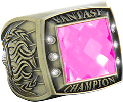 Fantasy Championship Ring with Pink Center Stone- Gold