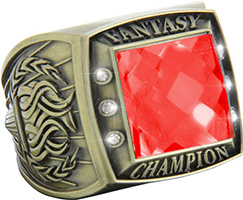 Fantasy Championship Ring with Red Center Stone- Gold