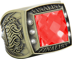 Finalist Championship Ring with Red Center Stone- Gold