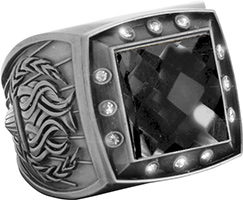 Championship Ring with Black Center Stone- Silver
