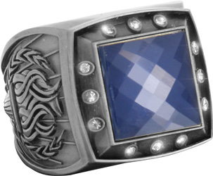 Championship Ring with Blue Center Stone- Silver
