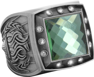 Championship Ring with Green Center Stone- Silver
