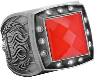 Championship Ring with Red Center Stone- Silver