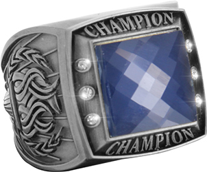 Championship Ring with Blue Center Stone- Silver