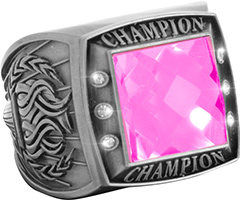 Championship Ring with Pink Center Stone- Silver