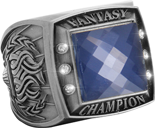 Fantasy Championship Ring with Blue Center Stone- Silver