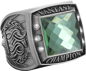 Fantasy Championship Ring with Green Center Stone- Silver
