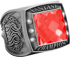 Fantasy Championship Ring with Red Center Stone- Silver