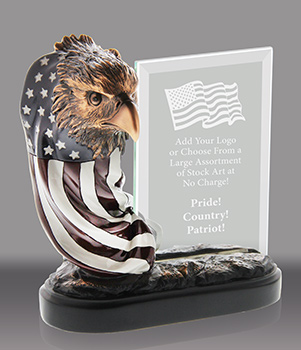 Eagle Head with Flag Resin with Engravable Jade Crystal