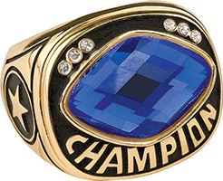 Blue Cut Glass Champion Ring- Gold
