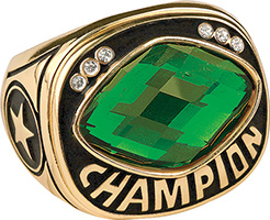 Green Cut Glass Champion Ring- Gold