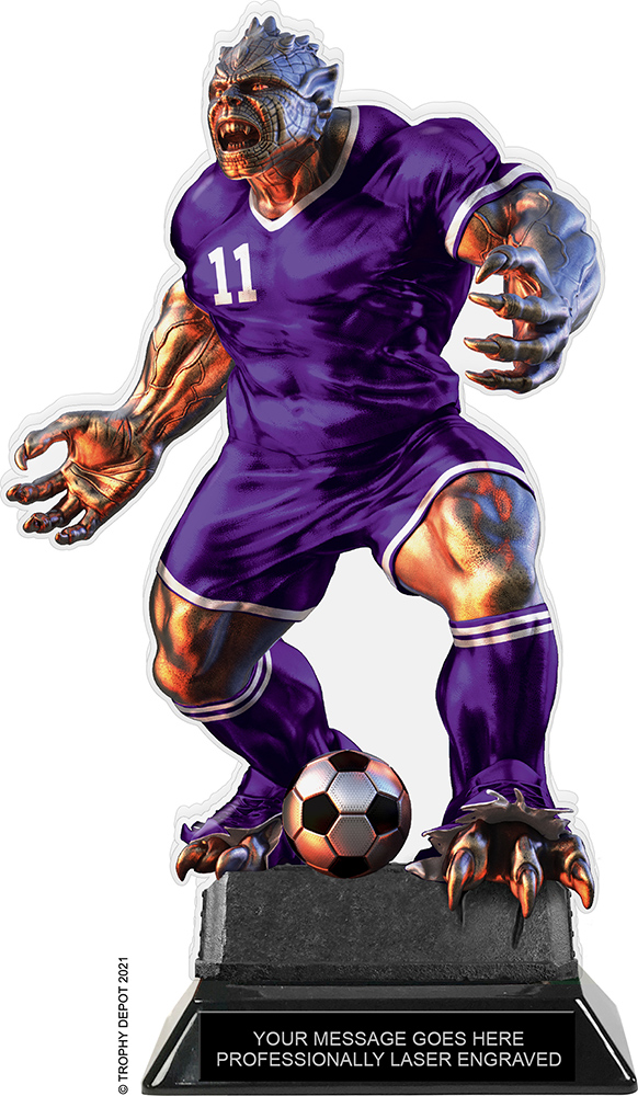 Beast Soccer Choose Your Number Acrylic Trophy - 10 inch Purple