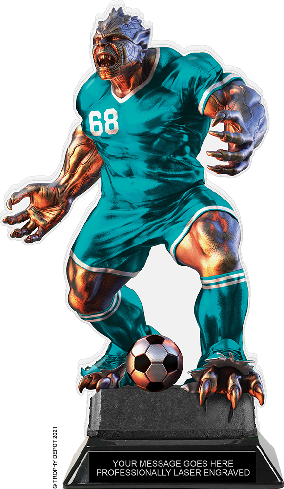 Beast Soccer Choose Your Number Acrylic Trophy - 10 inch Teal