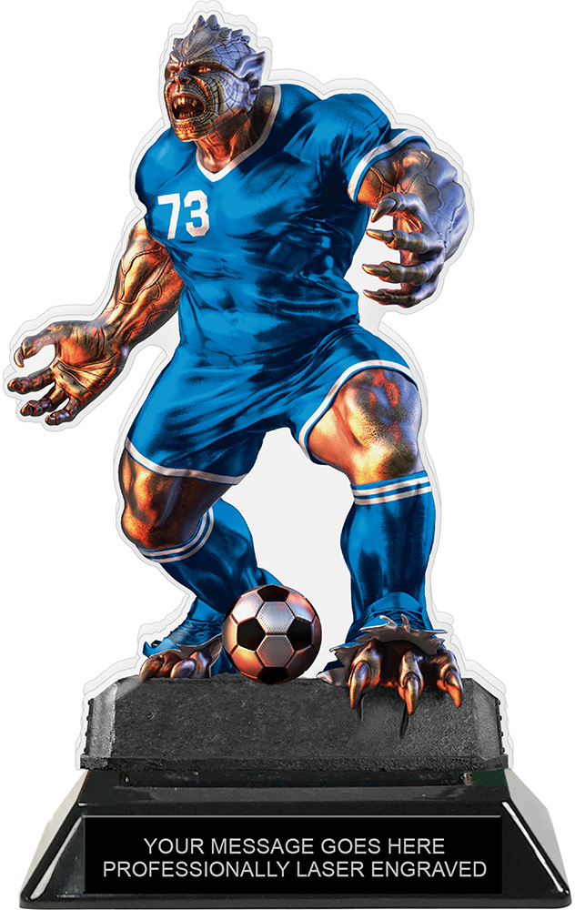 Beast Soccer Choose Your Number Acrylic Trophy - 7 inch Blue